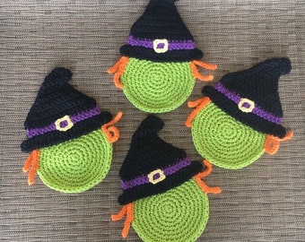 Witch Coasters - Witch Mug Rug - Set of Four - Halloween Coasters - Halloween Decorations - Witch Decorations