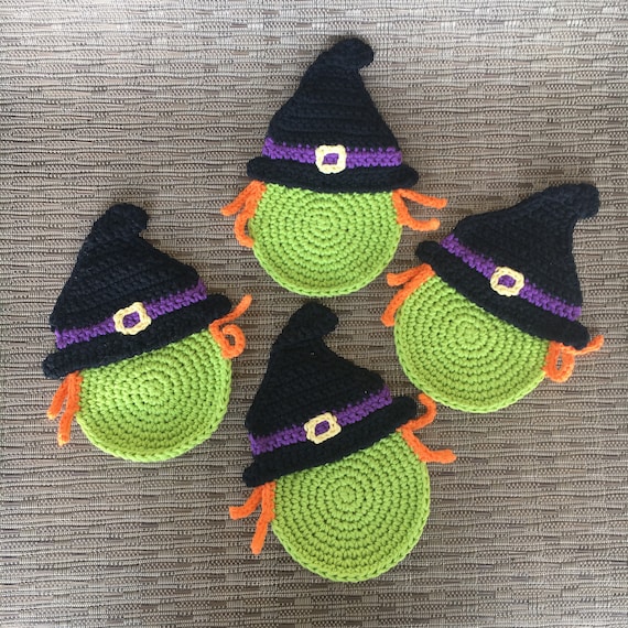 Witch Coasters - Witch Mug Rug - Set of Four - Halloween Coasters - Halloween Decorations - Witch Decorations