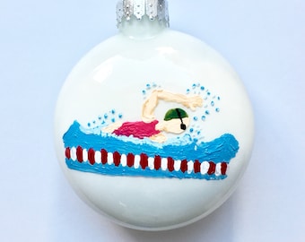 Swimmer Ornament - Personalized -Christmas Ornaments - Glass - Hand Painted - Christmas Gifts - Swimming ornament - Gifts for Swimmers