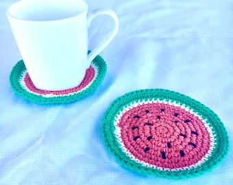 Watermelon Coasters - Set of Four- Watermelon Mug Rug - Summer Drink Coasters - Watermelon Lovers - Picnic Decorations - Watermelon Beermat