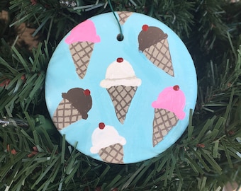 Personalized Ice Cream Christmas Ornament - Christmas Gifts for Ice Cream Lovers - Ceramic Ice Cream Cone Ornament