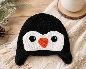Crochet Penguin Hat, Custom Handmade Penguin Beanie, Adult Baby Toddler Sizes, Penguin Costume Hat, Penguin Lover Gift, Animal Hat
