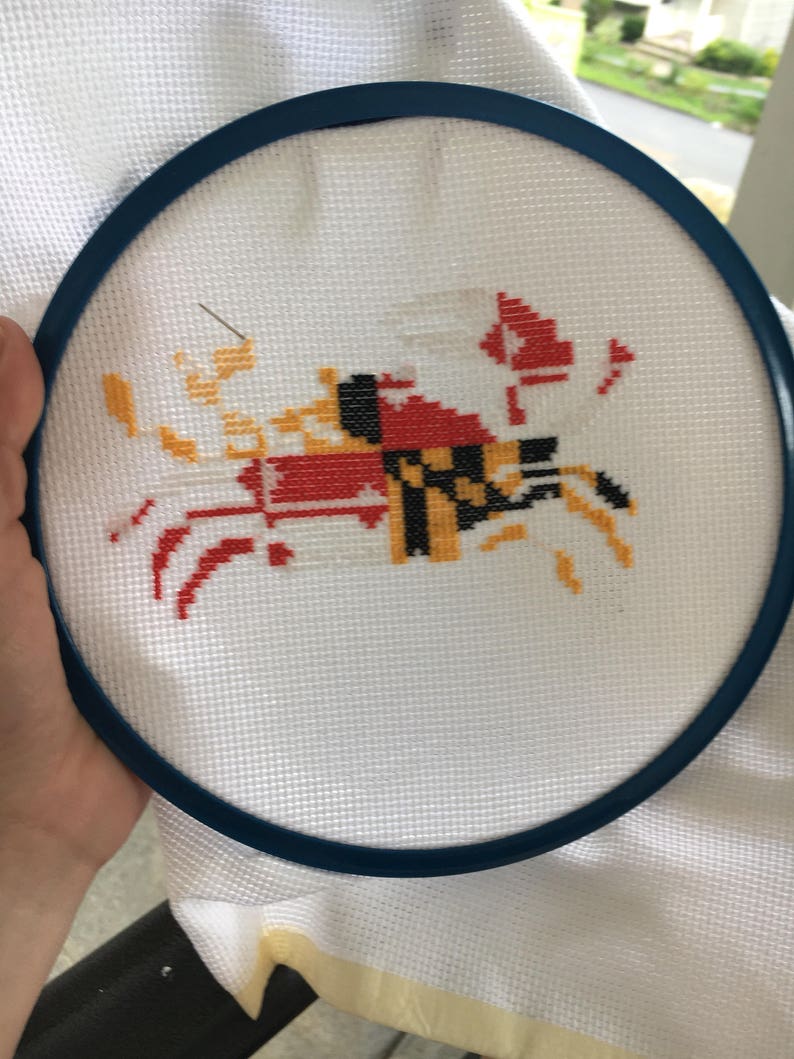 Framed Cross Stitch Maryland Flag Crab Etsy