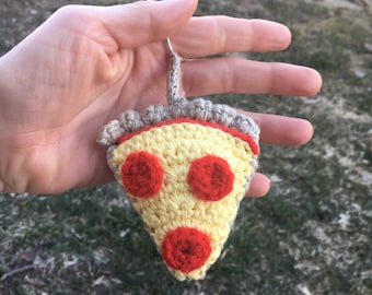 Handgemaakte katoenen pizzasleutelhanger: peperoni slice foodie cadeau