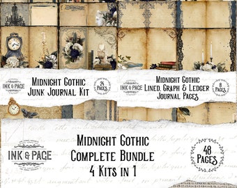 Midnight Gothic Printable Junk Journal Bundle Digital Download Ephemera Printable Papers Background Pages Dark Academia Halloween Grimoire