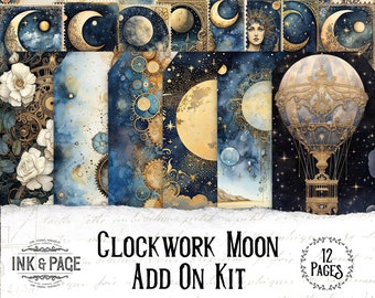 Moon Junk Journal Ephemera Printable Embellishments Steampunk Celestial Tags Digital Download Astrology Scrapbook Astronomy Bullet Journal