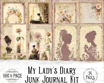 My Lady's Diary Junk Journal Printable Kit Victorian Lady Digital Download Vintage Papers Dark Academia Scrapbook Library Bullet Journal