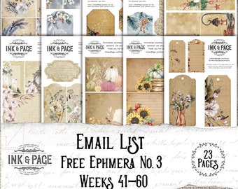 Junk Journal Ephemera, Freebies Pack 3, Weeks 41-60 from the Ink and Page Journals Email List, Digital Download, Vintage Printables