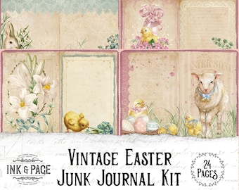 Vintage Junk Journal Kit, Ostern Printable, Frühling Digitale Papiere, Bunny Ephemera Pack, digitaler Download, Journaling Zubehör, Scrapbooking