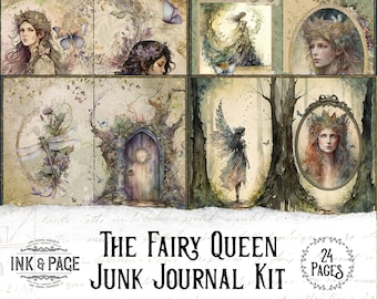 Fairy Queen Junk Journal Printable Kit Fairytale Fantasy Digital Download Fairyland Vintage Crafts Celtic Bullet Journal Scrapbook Paper
