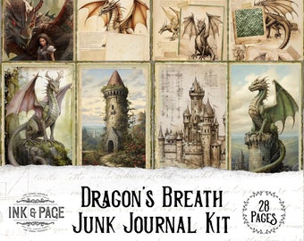Dragon Junk Journal Printable Kit Fantasy Digital Download Lady Knights Scrapbook Paper Dragon Digital Download Medieval Junk Journal BoS