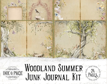 Woodland Summer Junk Journal Printable Kit, Forest Fairytale, Vintage Woods, Ephemera Pack, Digital Download, Scrapbook Paper, Shabby