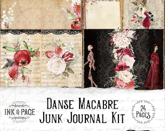 Danse Macabre Junk Journal Printable Kit, Gothic Halloween Ephemera Pack, Dark Academia Digital Download, Vintage Witch, Book of Shadows