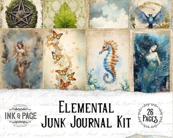 Elemental Junk Journal Printable Kit Vintage Printable Ephemera Elements Digital Download Book of Shadows Four Elements Printable Grimoire