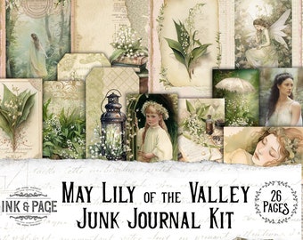 Lily of the Valley Junk Journal Printable Kit May Birth Month Digital Download Shabby Chic Ephemera Pack Vintage Victorian Mother's Day Bujo