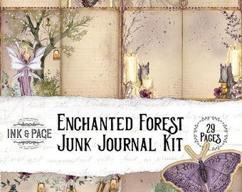 Enchanted Forest Junk Journal Printable Kit, Vintage Ephemera, Woods, Fairy Digital Kit, Purple, Pink, Scrapbook Paper, Pastel, Magical