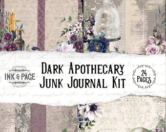 Dark Apothecary Junk Journal Printable Kit, Vintage Digital Download, Witchy Ephemera Tags, Gothic Pages, Book of Shadows, Academia
