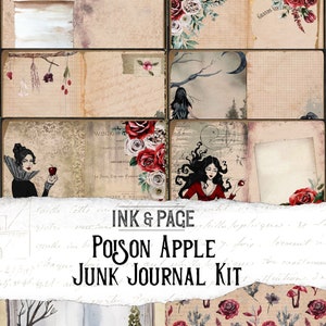 Poison Apple Junk Journal Afdrukbare Kit, Dark Academia Ephemera Pack, Sneeuwwitje, Vintage Apotheker, Digitale Download, Heksen Sprookje