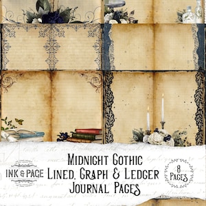 Midnight Gothic Printable Gefütterte Junk Journal Seiten, Dark Academia, Navy Blue, Vintage Scrapbook Papier, Witchy Digital Download
