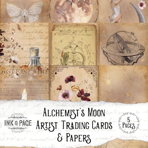 Cartes à collectionner Alchemist’s Moon Artist, ATC, Éphémère céleste, Cartes de journalisation de la Lune, Mystique, Astrologique, Lunaire, Fournitures de journal de pacotille
