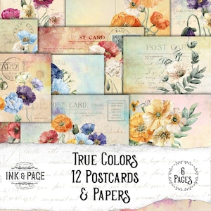 Cartões postais True Colors para impressão, arco-íris floral, pacote de coisas efêmeras do Junk Journal, download digital, álbum de recortes, verão colorido, artesanato do orgulho