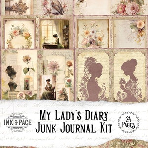 My Lady&#39;s Diary Junk Journal Printable Kit Victorian Lady Digital Download Vintage Papers Dark Academia Scrapbook Library Bullet Journal