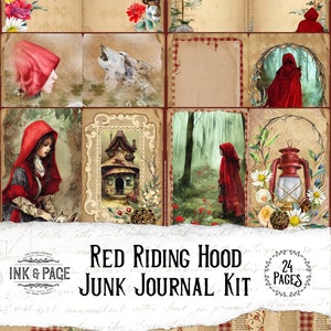 Red Riding Hood Junk Journal Printable Kit, Vintage Fairytale Ephemera, Dark Academia Digital Download, Forest Scrapbook Paper, Woods Bujo