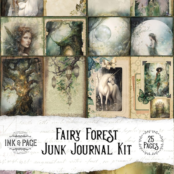 Fairy Forest Junk Journal Printable Kit Magical Fantasy Ephemera Vintage Enchanted Woods Digital Download Bullet Journal Scrapbooking Nature