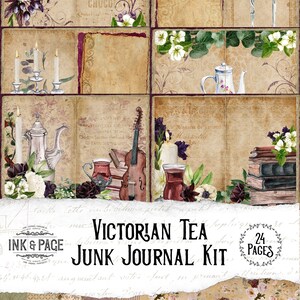 Victorian Tea Printable Junk Journal Kit, Gothic Ephemera Pack, Dark Academia Digital Download, Library Scrapbook Pages, Witchy, Tea Party