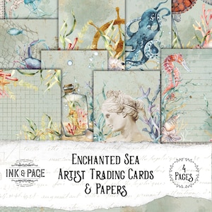 Enchanted Sea Artist Trading Cards, afdrukbare ATC's, Junk Journal Ephemera Pack, Vintage Oceaan, Summer Seashore, Digitale Download, Scrapbook