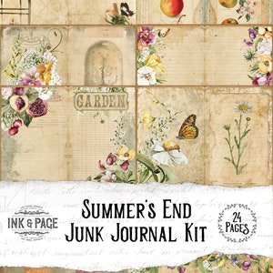 Summer's End Junk Journal Printable Kit, Vintage Garden Digital Download, Botanical Ephemera, Fruit, Floral Scrapbook Paper, Shabby, Boho