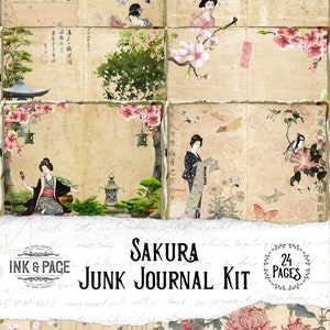 Sakura Printable Junk Journal Kit, Japanese Spring Ephemera Pack, Cherry Blossom Digital Download, Pink Floral Collage Paper, Scrapbooking