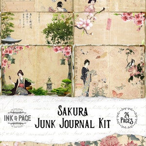 Sakura Printable Junk Journal Kit, Japanisches Frühling Ephemera Pack, Kirschblüte Digital Download, Rosa Floral Collage Papier, Scrapbooking