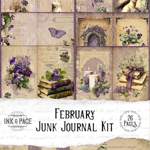 Febrero Violetas Junk Journal Printable Kit, Dark Academia Digital Download, Vintage Victorian Ephemera, Bullet Journal, Planner Pages, Bujo