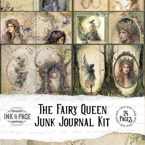 Fairy Queen Junk Journal Printable Kit Fairytale Fantasy Digital Download Fairyland Vintage Crafts Celtic Bullet Journal Scrapbook Paper