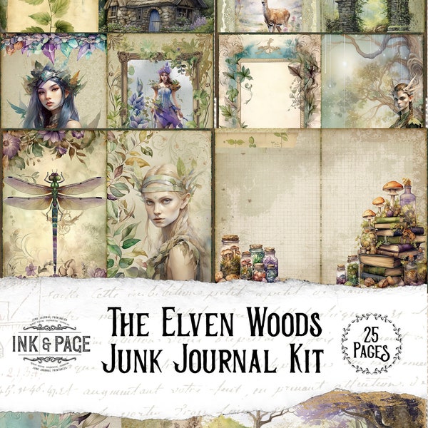 Elf Junk Journal Printable Kit Fantasy Digital Download Fae Ephemera Forest Journal Nature Magical Grimoire Whimsical Fairy Woodland Elves
