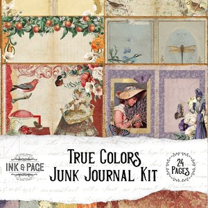 True Colors Regenbogen Junk Journal Druckbares Kit, Vintage Ephemera, Digitaler Download, Sommer Scrapbook, Pride Celebration, Boho, Mohnblumen