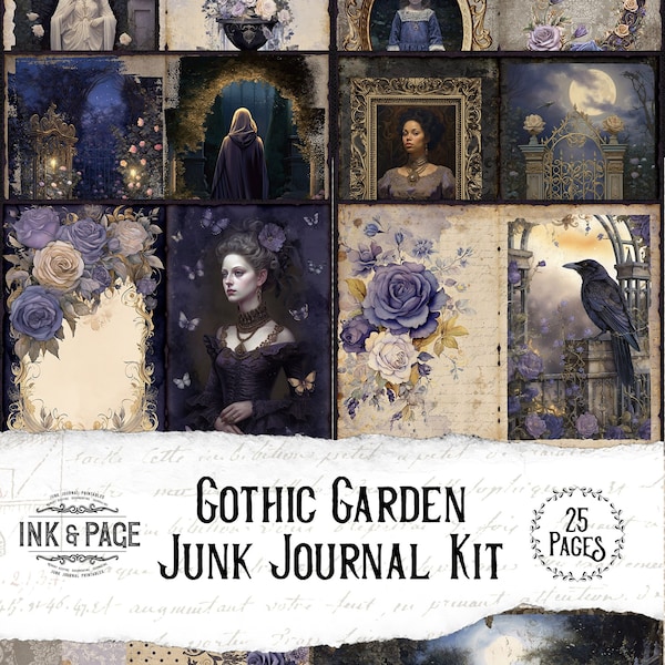 Gothic Garden Junk Journal Printable Kit Vintage Digital Download Dark Academia Haunting Victorian Lady Dark Fantasy Grimoire BoS Roses Moon