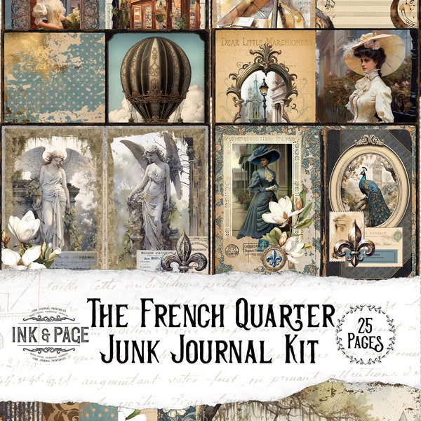The French Quarter Junk Journal Kit imprimible Nueva Orleans Descarga digital Vintage Southern Gothic Graveyard Fleur de Lis Dark Academia Bujo