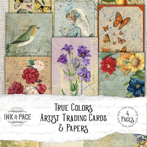True Colors Rainbow Artist Trading Cards, ATC imprimibles, Junk Journal Ephemera Pack, Descarga digital, Vintage Pride, Colorido verano