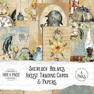 Cartes à collectionner d’artiste Sherlock Holmes, ATC imprimables Junk Journal, Vintage Detective Digital Download, Masculin, Bullet Journal Ephemera
