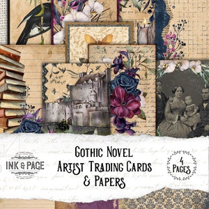 Gothic Novel Artist Trading Cards, Afdrukbare ATC's, Junk Journal Kit, Witchy Ephemera Pack, Digitale Download, Book of Shadows, Grunge, Dark