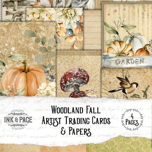 Woodland Fall Printable ATCs, Artist Trading Cards, Junk Journal Ephemera Pack, Vintage Forest, Nature Collage, Autumn Animals, Shabby Chic