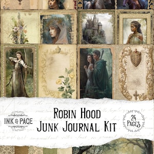 Robin Hood Junk Journal Kit imprimable Sherwood Forest Digital Download Maid Marian Ephemera vintage Woodland Once Upon a Time Fairytale Bujo