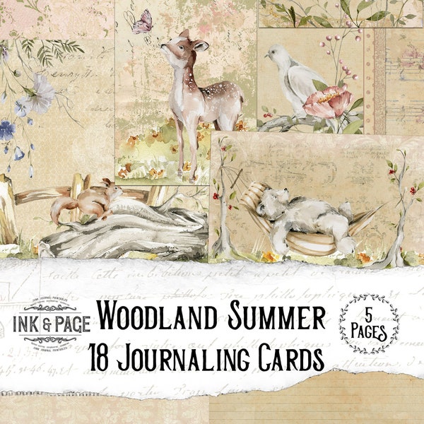 Woodland Summer Journaling Cards, Forest Printable, Junk Journal Ephemera Pack, Digital Download, Forest Fairytale, Vintage Woods, Shabby