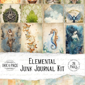 Elemental Junk Journal Kit imprimible Vintage Elementos efímeros imprimibles Descarga digital Libro de sombras Cuatro elementos Grimorio imprimible