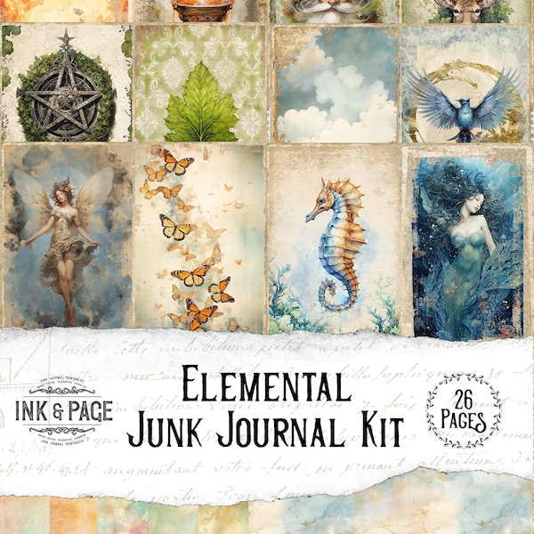 Elemental Junk Journal Printable Kit Vintage Printable Ephemera Elements Digital Download Book of Shadows Four Elements Printable Grimoire