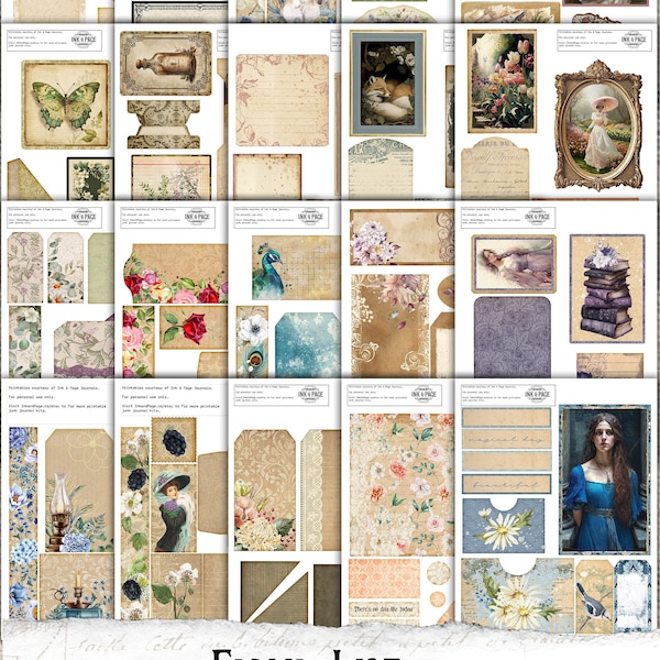 Junk Journal Free Ephemera, Freebies Pack 5, Weeks 81-100 from the Ink and Page Journals Email List, Digital Download, Vintage Printables,