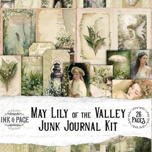Lily of the Valley Junk Journal imprimable Kit mai naissance mois téléchargement numérique Shabby Chic éphémère Pack vintage fête des mères victorienne Bujo
