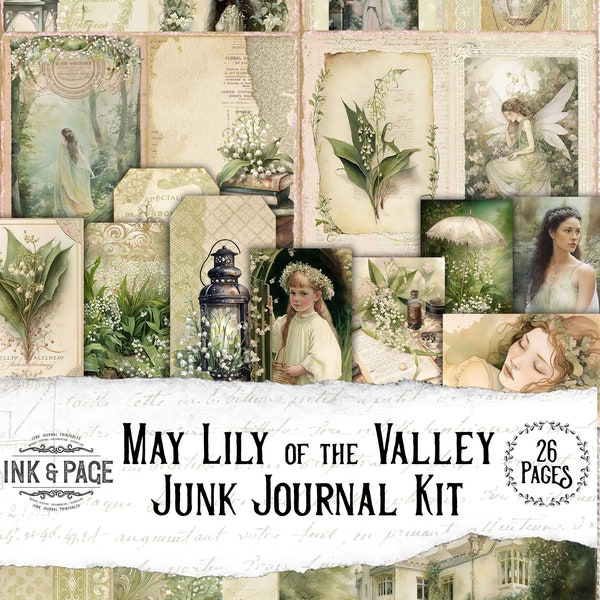 Lily of the Valley Junk Journal Printable Kit May Birth Month Digital Download Shabby Chic Ephemera Pack Vintage Victorian Mother's Day Bujo
